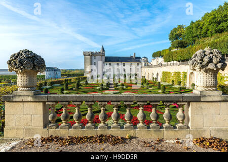 Schloss "Château de Villandry" (zentral-westlichen Frankreich) und seine Gärten. Stockfoto