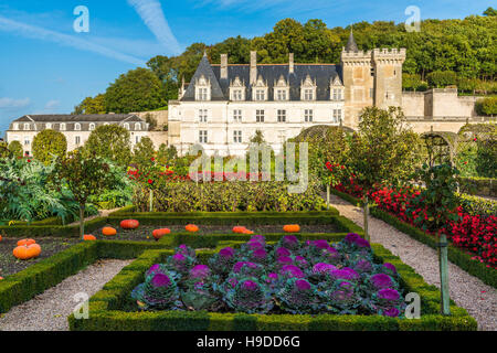 Schloss "Château de Villandry" (zentral-westlichen Frankreich) und einen Gemüsegarten. Stockfoto