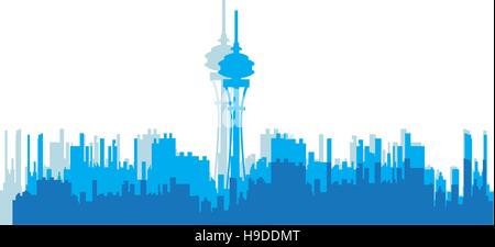 Isolierte blue Skyline von Seattle, Vektor-illustration Stock Vektor