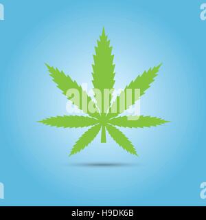 Grünen Marihuana Blatt Vektor Icon, blauen Verlaufshintergrund Stock Vektor