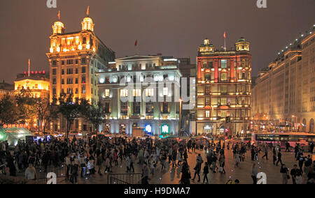 China, Shanghai, Bund, Bank von Taiwan, North China Daily News, Chartered Bank, Palace Hotel, historische Architektur, Stockfoto