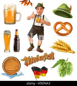 Münchner Bier Festival Oktoberfest, der Vektor kann auch von jedem Bier-Herstellern verwendet werden. 3D Vektor Icon-Set. Lustige Comic-Figuren und Objekte. Stock Vektor