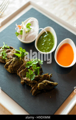 Lamm Kebab an falaknuma Palace in Hyderabad, Indien. Stockfoto