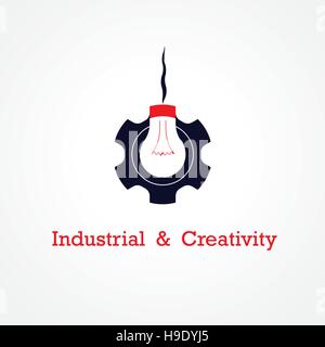 Kreative Glühbirne und Getriebe abstrakte Vektor Banner Entwurfsvorlage. Firmenkundengeschäft industrielle kreative Logo Symbol. Wirtschaft und Industrie c Stock Vektor