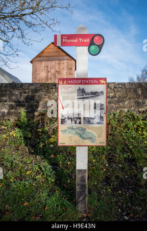 Editorial-Bildern auf dem Monsal Trail in Derbyshire Informationstafeln für Hassop station Stockfoto