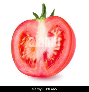 die Hälfte der Tomaten auf dem weißen Hintergrund isoliert. Stockfoto