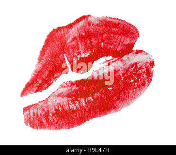 Rote Lippen Impressum isoliert auf weißem Hintergrund. Stockfoto