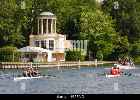 Ruderboote vorbei Tempelinsel während der Henley Royal Regatta 2014 Stockfoto