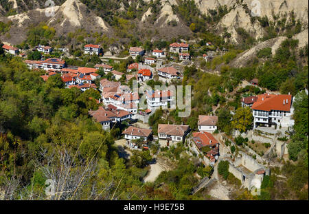 Aerial Panorama von Melnik - die kleinste Stadt in Bulgarien Stockfoto