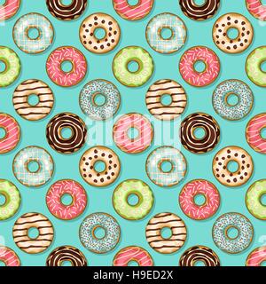 Donuts nahtlose Muster auf blauem Hintergrund. Vektor-Illustration - Eps 8 Stock Vektor