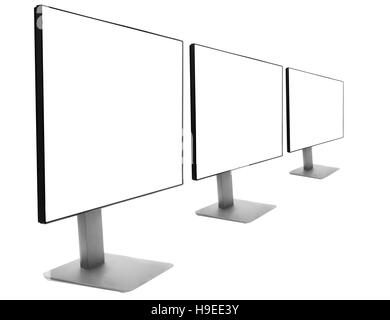 Drei Monitore in einer Reihe Stockfoto