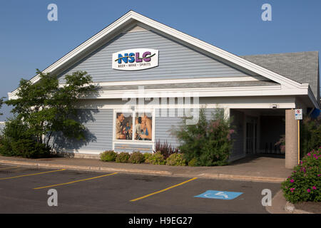 Der NSLC Store in Wolfville, Nova Scotia, Kanada. Der Shop vertreibt alkoholische Getränke. Stockfoto