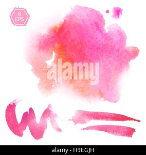 Vektor. Satz von rosa und orange Aquarell Blots isoliert auf weißem Hintergrund. Aquarell blots für Ihr Design, Logo, Wappen, Banner. Stock Vektor