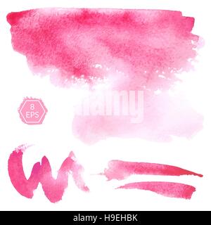 Vektor. Satz von rosa und orange Aquarell Blots isoliert auf weißem Hintergrund. Aquarell blots für Ihr Design, Logo, Wappen, Banner. Stock Vektor