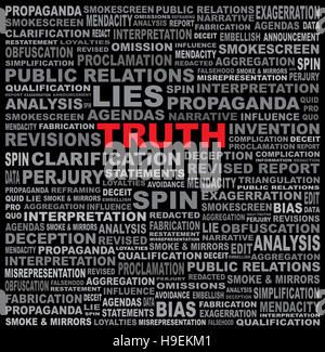 Das Wort Wahrheit verborgen in einem Feld von Anti-ehrlichen Text vor schwarzem Hintergrund Stockfoto