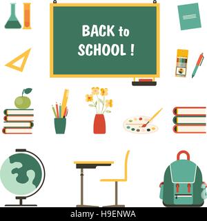 Zurück zu Schule-Vektor-Illustration in einem flachen Stil festgelegt. Stock Vektor