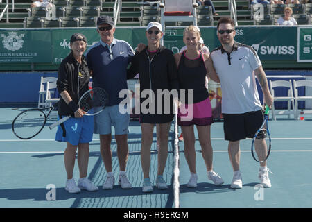 Andrea Jaeger, Alan Thicke, Rennae Stubbs, Maeve Quinlan David Cook am 26. November 2016 bei Chris Evert pro-Promi Tennis Classic im Delray Beach Tennis Center in Delray Beach, Florida Stockfoto