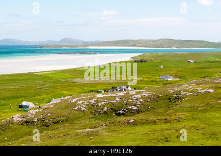 Der Strand von Tràigh Sgùrabhal im Norden der Insel Barra, in den äußeren Hebriden. Stockfoto