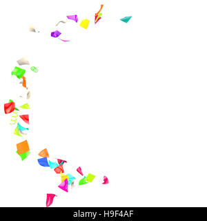 Bunte Konfetti fliegen in einem Kreis. Isolierten weißen Hintergrund. 3D illustration Stockfoto