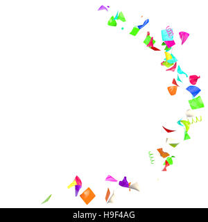 Bunte Konfetti fliegen in einem Kreis. Isolierten weißen Hintergrund. 3D illustration Stockfoto