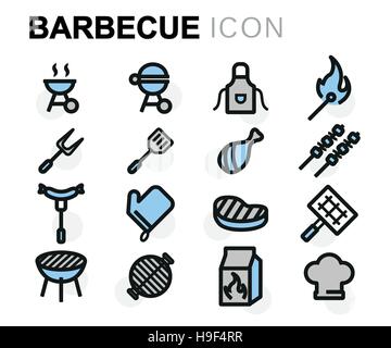 Vektor-flache Grill-Icons set auf weißem Hintergrund Stock Vektor