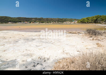 Verlassenen Salinen in Carloforte, Insel San Pietro, Sardinien, Italien. Stockfoto