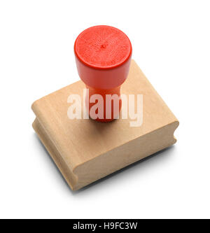 Holz Gummi rot Stamper auf weißem Hintergrund. Stockfoto