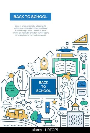 Zurück zur Schule - Vektor Linie Design Broschüre Poster, Flyer-Präsentationsvorlage, A4-Größe-layout Stock Vektor