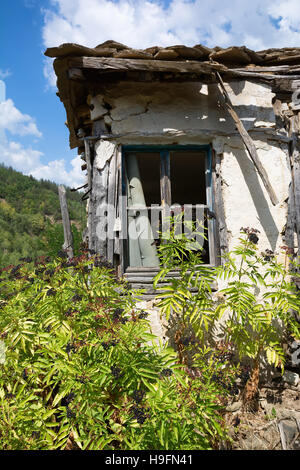 Altes verlassenes Haus aus bulgarischen Dorf in Rodopi-Gebirge Stockfoto