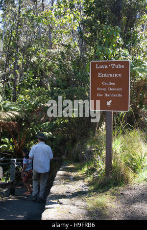 Lava Tube Eingang im Volcanoes National Park auf Big Island, Hawaii Stockfoto