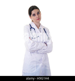 Ärztin Assistentin Wissenschaftler im weißen Kittel über isolierte Hintergrund Stockfoto