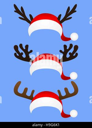 Reihe von lustigen Hut Weihnachtsmann mit Rentier Hörner Stock Vektor