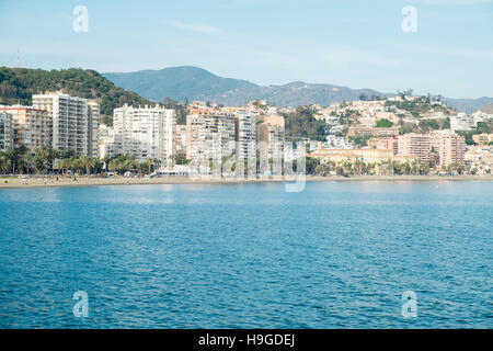 Strand La Malagueta in Malaga, die Hauptstadt der Costa Del Sol, Andalusien, Spanien Stockfoto