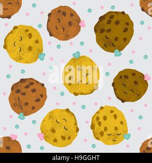 Nahtlose Vektormuster mit niedlichen Cartoon-Eis und Kekse und Flecken im Grunge-Stil für Textil, Stoff, Papier, Mode, Scrapbooking und andere Stock Vektor