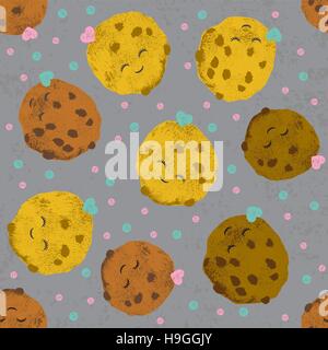 Nahtlose Vektormuster mit niedlichen Cartoon-Eis und Kekse und Flecken im Grunge-Stil für Textil, Stoff, Papier, Mode, Scrapbooking und andere Stock Vektor