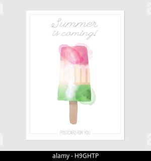 Vektor-Postkarte mit Aquarell Eis und Inschrift isoliert auf weißem Hintergrund im Retrostil Stock Vektor