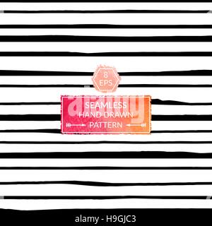 Vektor monochrome Hand gezeichnet nahtlose Muster. Schwarze und weiße abstrakte Muster mit Tusche gemalt. Kreative trendigen Muster für Textilien, Tapeten Stock Vektor