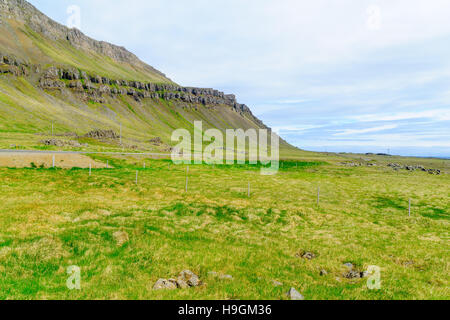 Küste und Landschaft in der Region Ost Fjorde, Island Stockfoto