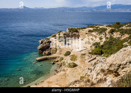 Ruinen der alten Tempel der Hera in Loutraki Stockfoto