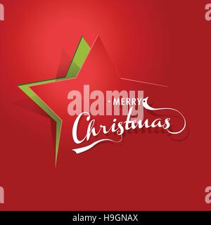 Roter Hintergrund mit Weihnachtsstern und Frohe Weihnachten Text. Stock Vektor