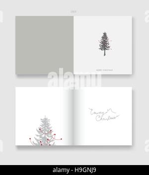 Weihnachten Abbildung Grußkartenvorlage mit Kiefer-Weihnachtsbaum mit roten Dekoration. Stock Vektor