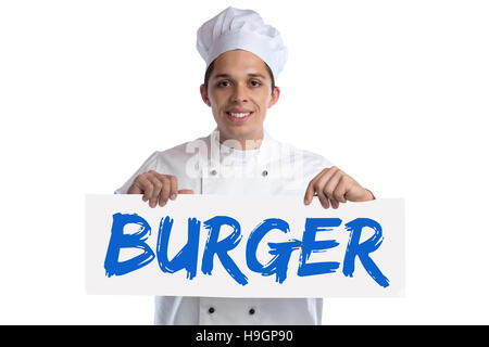 Burger-Hamburger-Fast-Food kochen kochen isoliert auf weißem Hintergrund Stockfoto