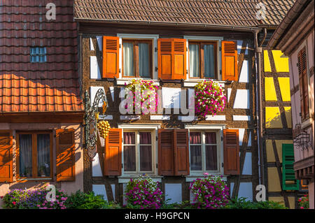 Ribeauvillé, in der Nähe von Colmar, landschaftlich schöne Strecke der Rebe Elsass, Oberrhein, malerisches Dorf, Elsass, Frankreich Stockfoto