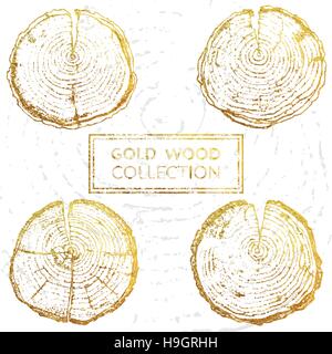 Vektor handgezeichneten Holz Runde Split Satz isoliert auf weißem Hintergrund. Vektor-Satz von Hand gezeichnete Holz spaltet mit Ringen für Ihr Design isoliert auf weiß b Stock Vektor