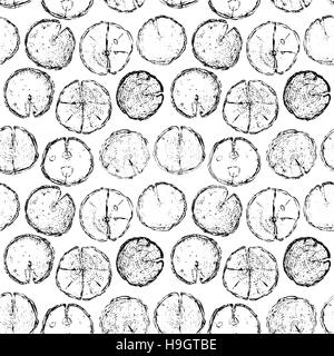 Vektor handgezeichnete Holz runden nahtlosen Unterbrechungsmuster isoliert auf weißem Hintergrund. Nahtlose Vektormuster von Hand gezeichnete Holz spaltet mit Ringen für texti Stock Vektor