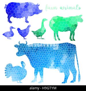 Satz von Bauernhof Tiere Mosaik Texture isoliert Hintergrund Stock Vektor