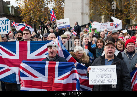 London, UK. 23. November 2016. Hunderte von Pro-Austritt-Unterstützer versammeln, um am Tag der Herbst-Anweisung außerhalb Houses of Parliament zu demonstrieren. Im Mittelpunkt des Protestes war fordern sofortige Auslösung von Artikel 50 von Premierminister Theresa May und gegen das jüngste Urteil des High Court um m/s die endgültige Entscheidung in dieser Angelegenheit geben. Die Demonstranten fordern die Richter, die Regierung und den Abgeordneten zu respektieren und wirken auf das Ergebnis des EU-Referendums wo stimmten 52 % der Europäischen Union zu verlassen. Wiktor Szymanowicz/Alamy Live-Nachrichten Stockfoto