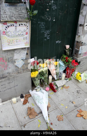 Kensington, London, UK. 24. November 2016. Blumen von Fans außerhalb der ehemaligen Heimat Freddie Mercury, Leadsänger der Rockband Queen, zum 25. Jahrestag seines Todes, in Kensington, London, 24. November 2016. Foto: Philip Dethlefs /-/ Dpa/Alamy Live News Stockfoto