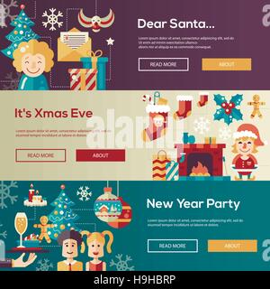Flaches Design moderne Vektor Website für Christmas Banner Illustrationen Satz. Lieber Weihnachtsmann, Heiligabend, Silvester-Party Stock Vektor