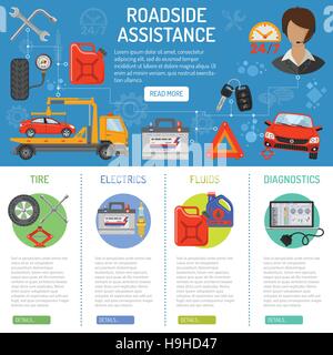 Autoservice und Roadside Assistance Infografiken Stock Vektor